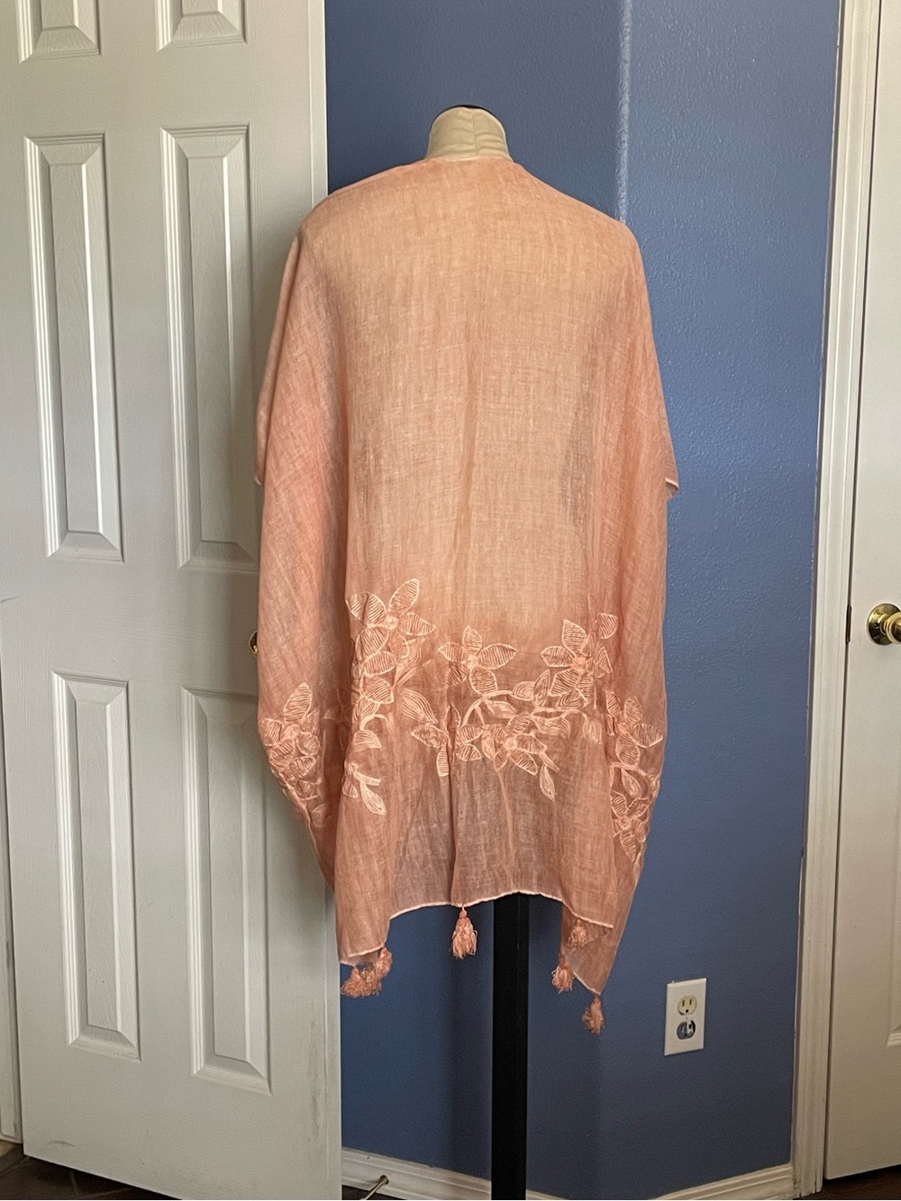 Peach Embroidered Floral Kimono Wrap - Women Accessories - Picture 7 of 8